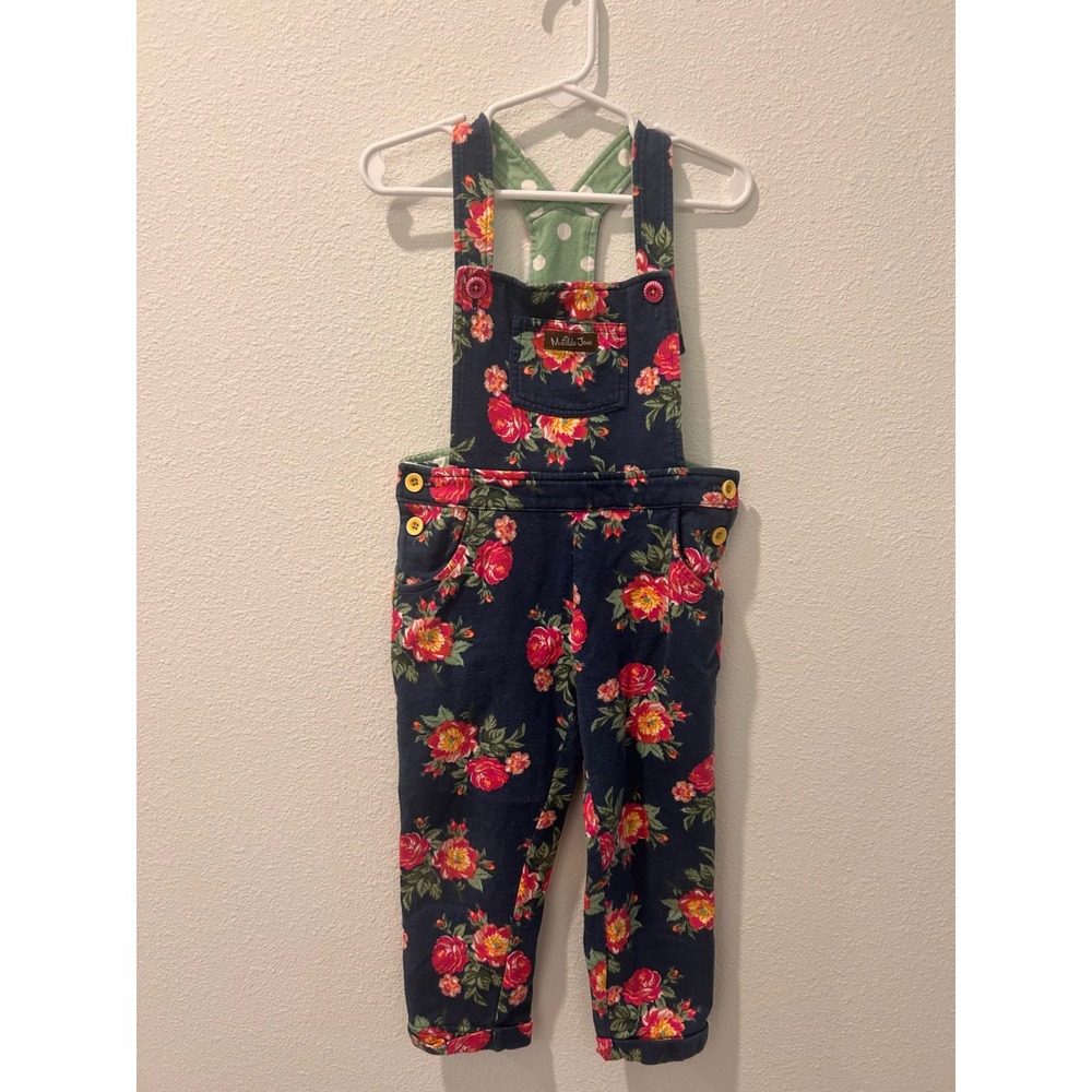 Matilda Jane Girls Navy‎ Blue Floral Rose Polka Dot Bib Overalls Size 4